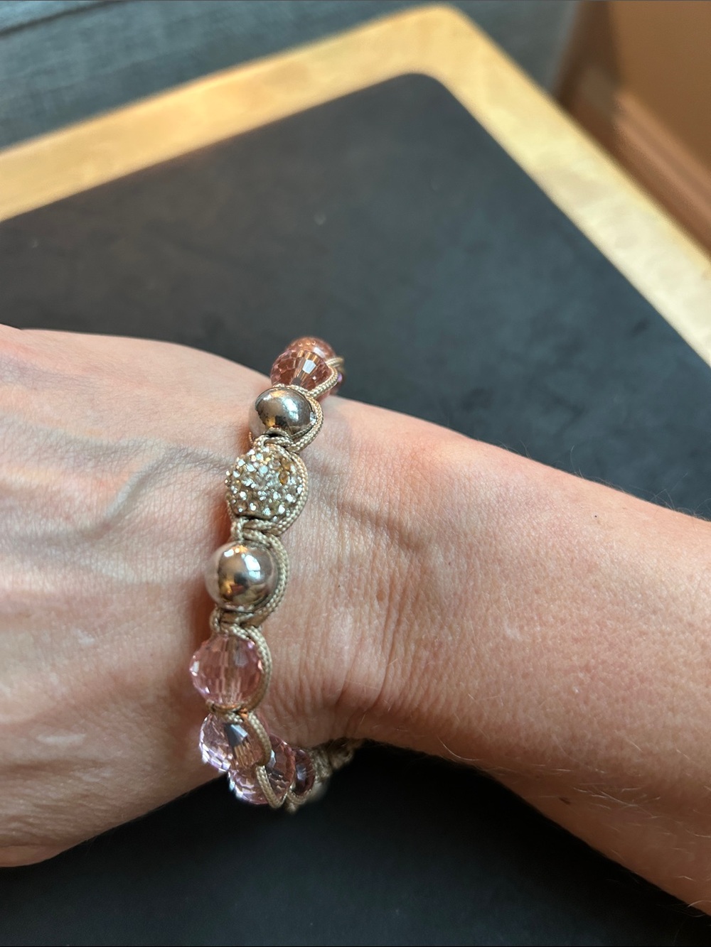 Delicate Pink Crystal & Silver Bead Bracelet